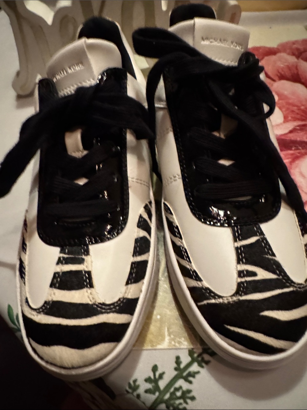 Michael Kors Zebra-Print Lace-Up Sneakers in Black and White pony hair trimmed
